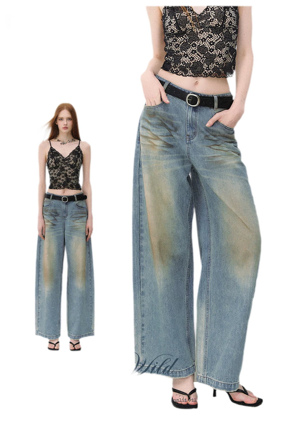 Denim Halter Top and Wide-Leg Jeans Set