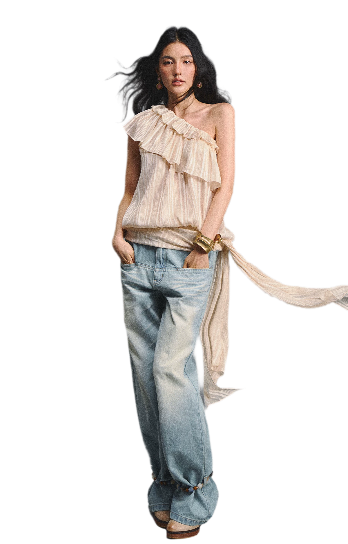 Asymmetric Ruffle Shoulder Top