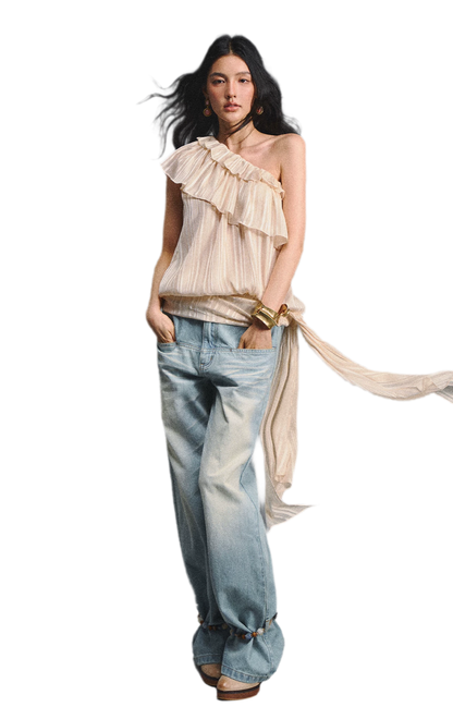 Asymmetric Ruffle Shoulder Top