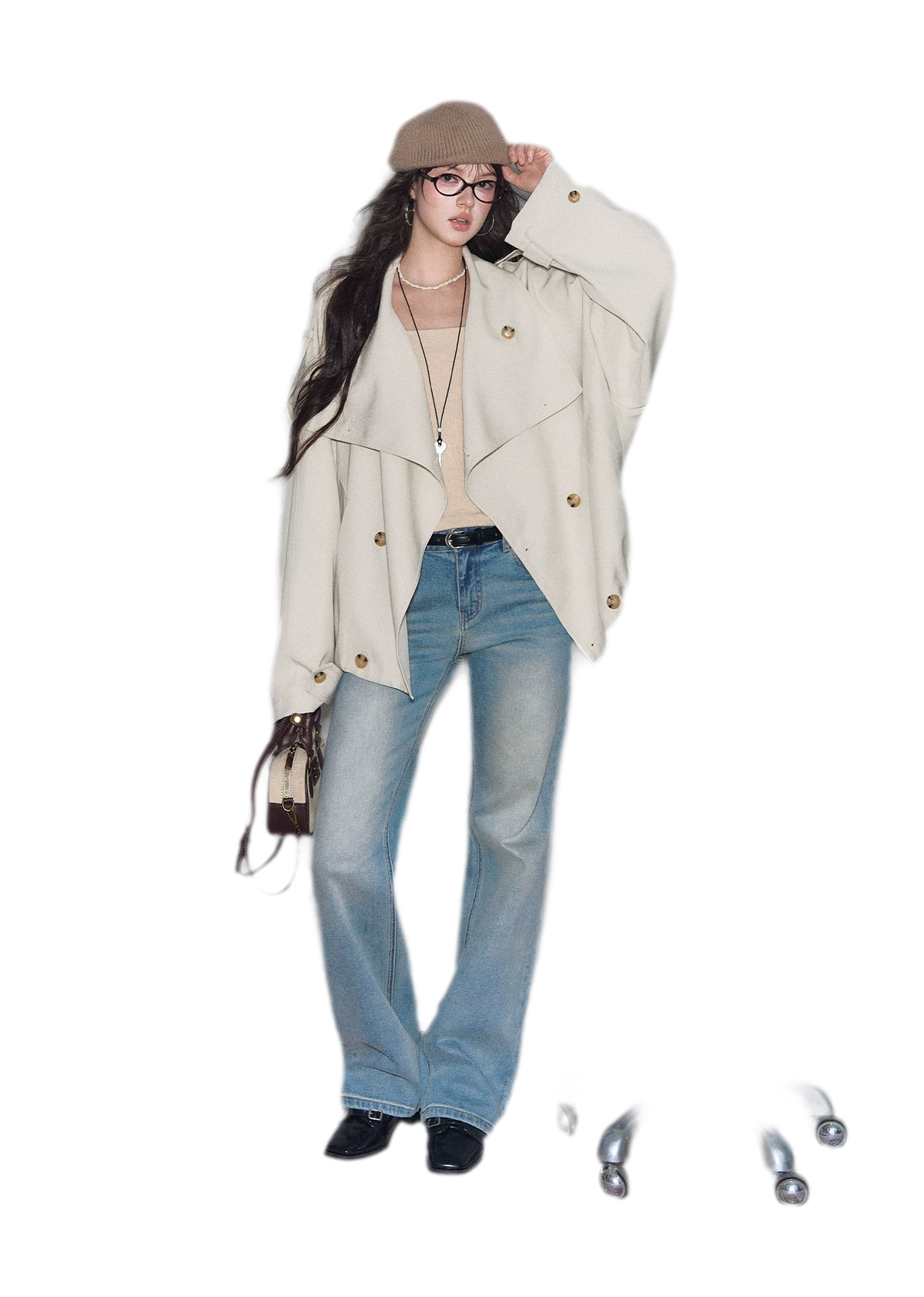 Relaxed Double-Breasted Short Trench