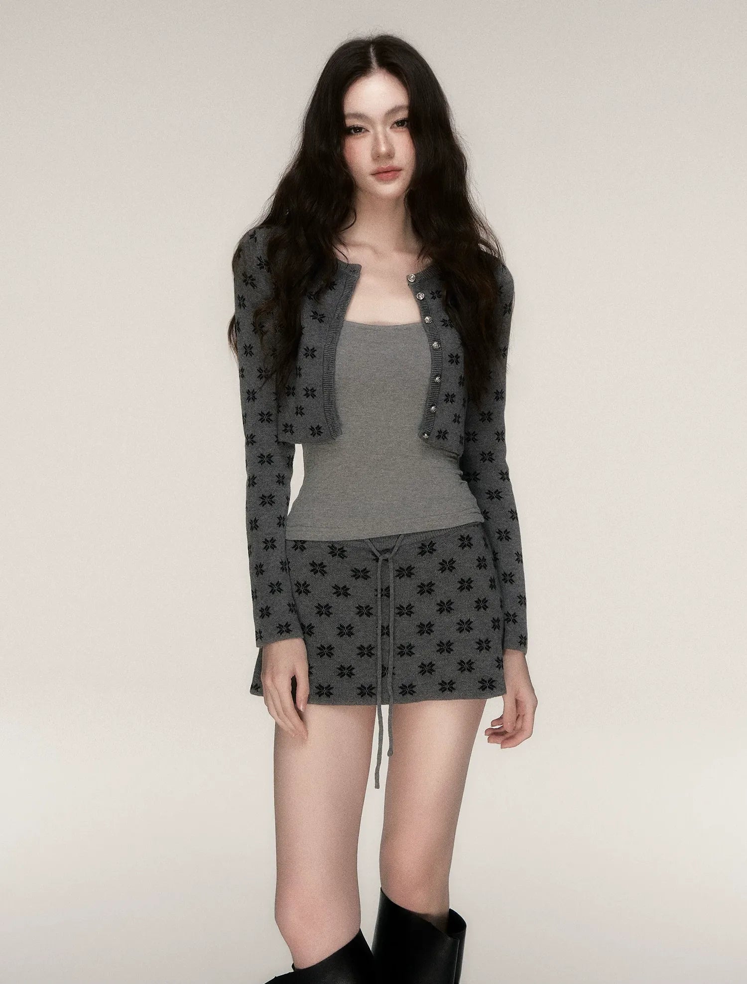 Jacquard Cropped Knit Set
