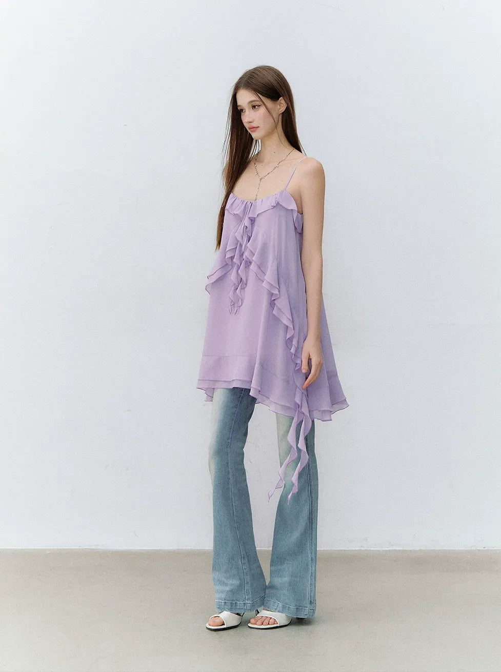 Lavender Purple Chiffon Ruffle Summer Dress