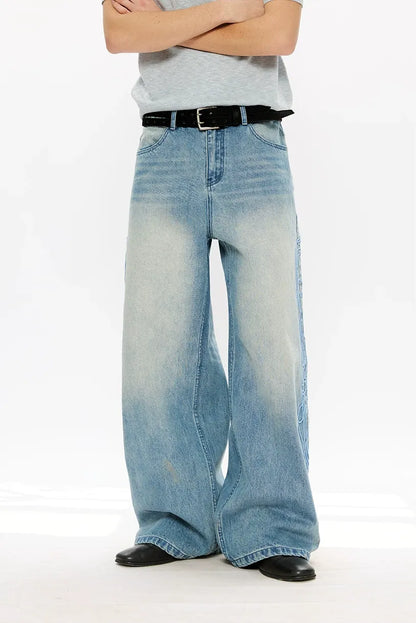 Washed Embroidered Wide-Leg Jeans
