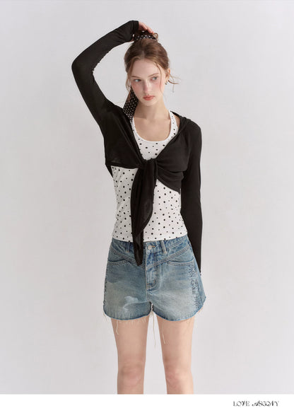 Vintage Washed Blue Rhinestone Denim Shorts