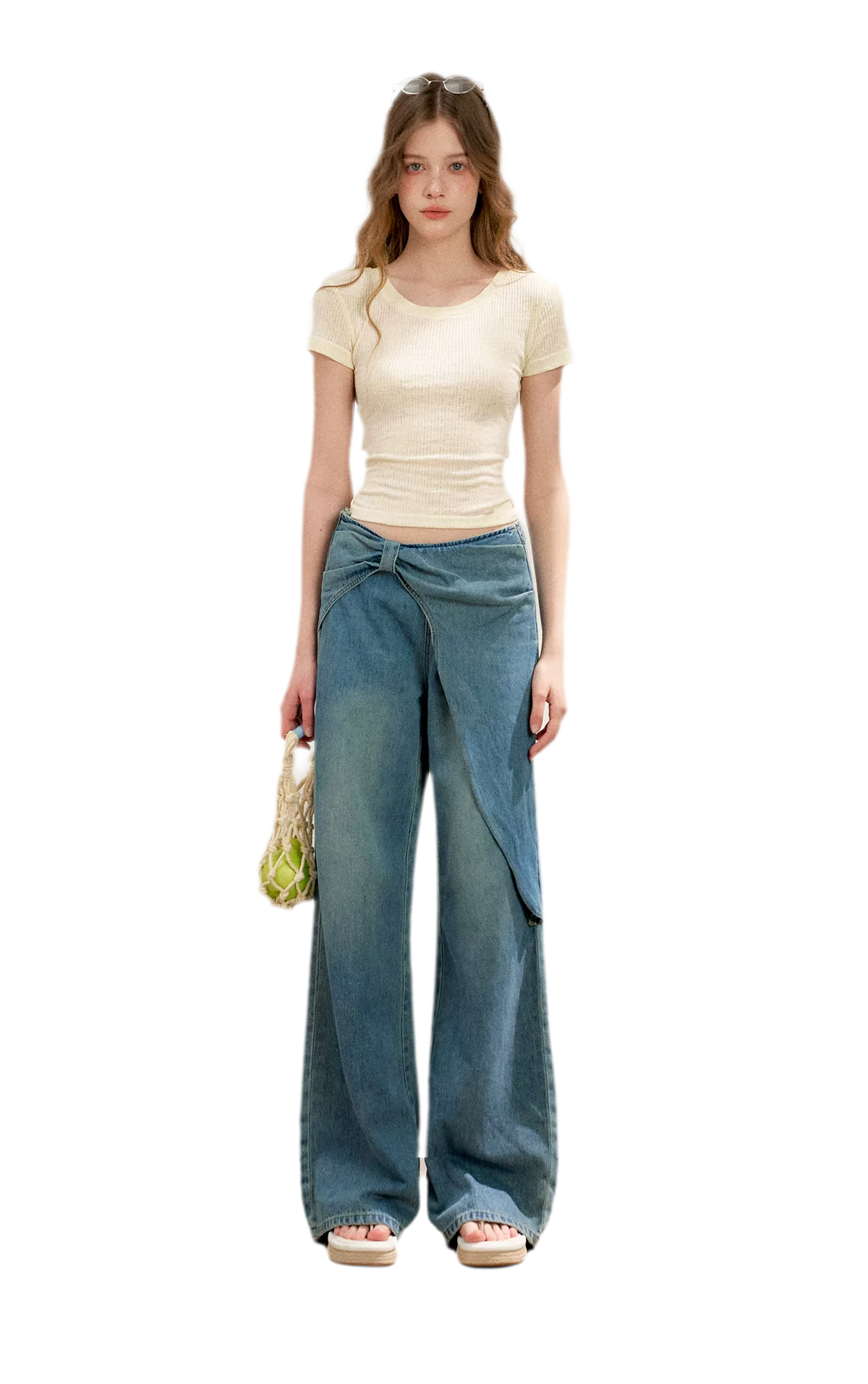 Soft Cotton Wide-Leg Jeans with Bow Detail