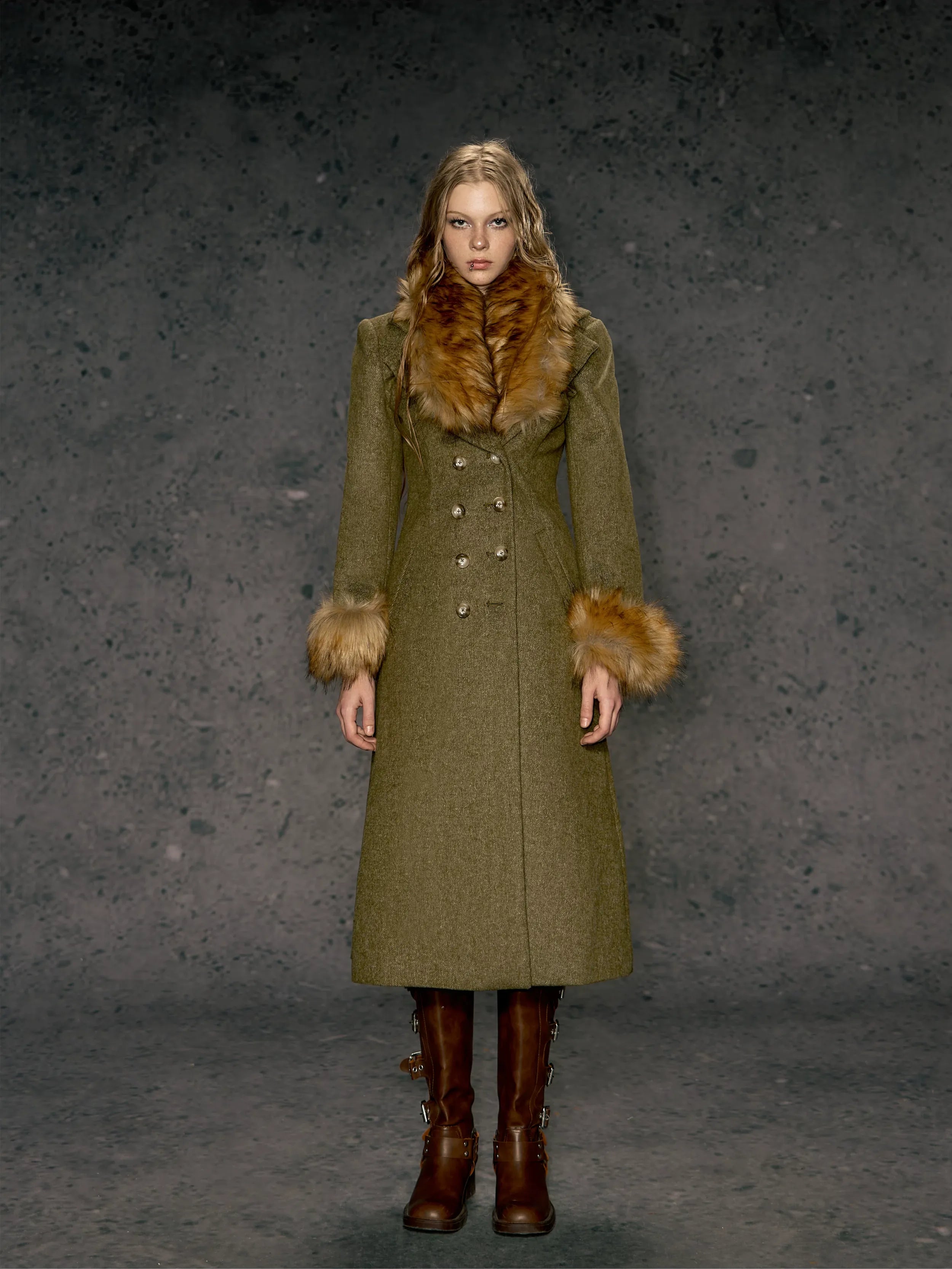 Faux Fur Collar Wool Coat