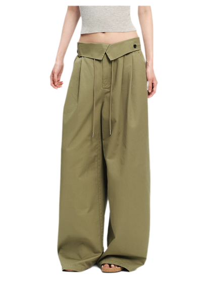 Washed Cross-Waistband Wide-Leg Pants