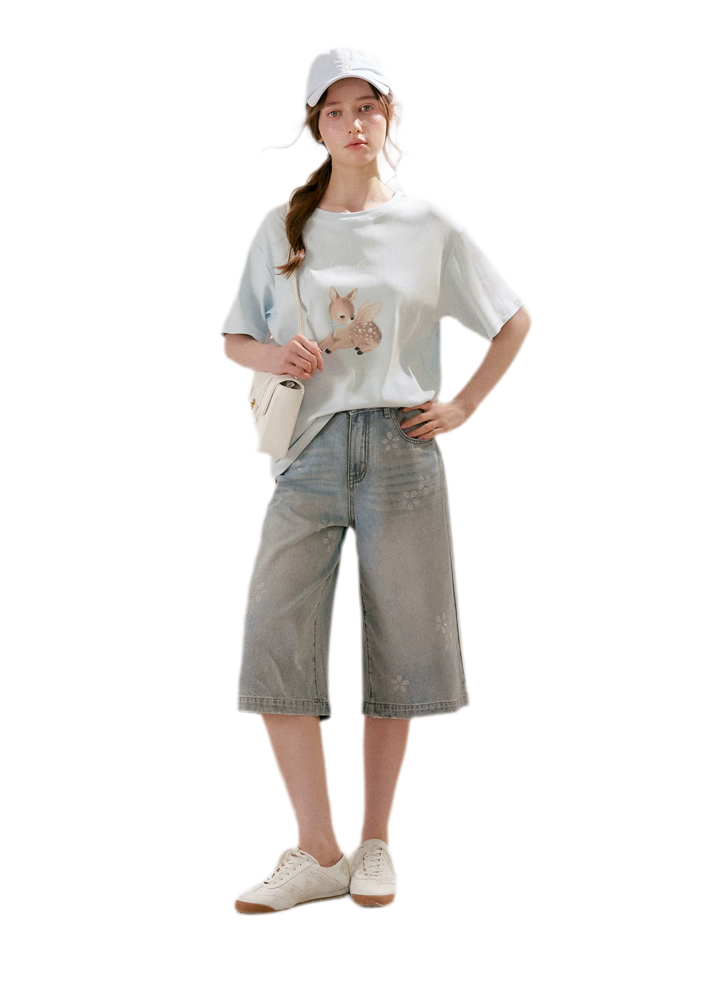Rhinestone Floral Denim Culottes