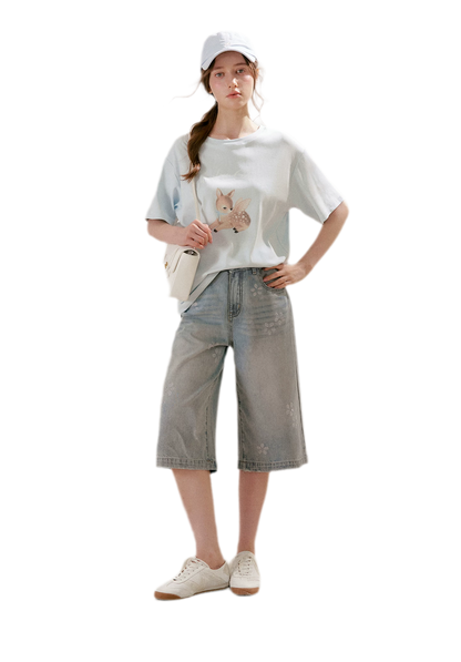 Rhinestone Floral Denim Culottes