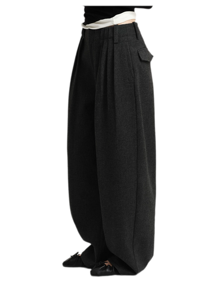 Wool Blend Pleated Wide-Leg Trousers