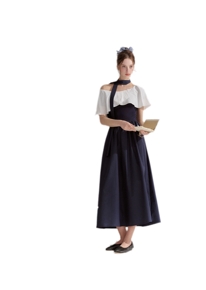 Cape Ribbon Ruffle Dress