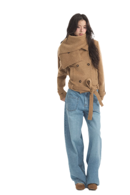 Wool Double-Breasted Cropped Coat