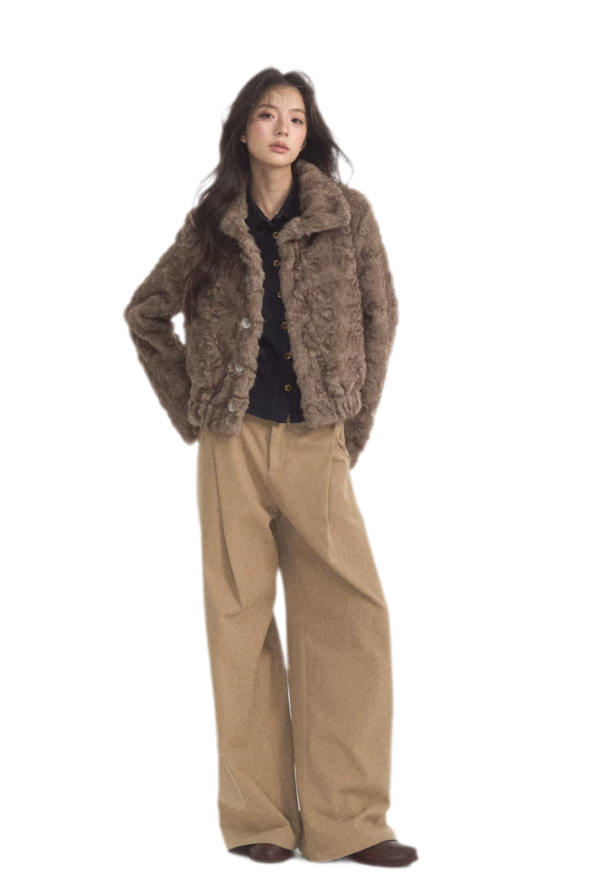 Geplooide broek met wijde pijpen van wolachtige stof
