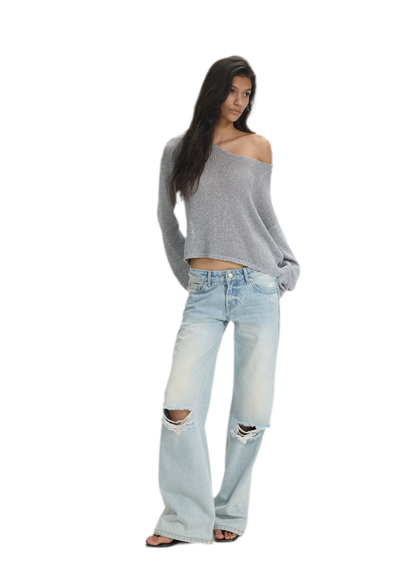 Openwork One-Shoulder Knit Top