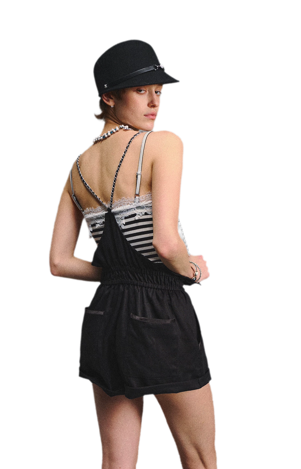 Chain Strap Suspender Shorts