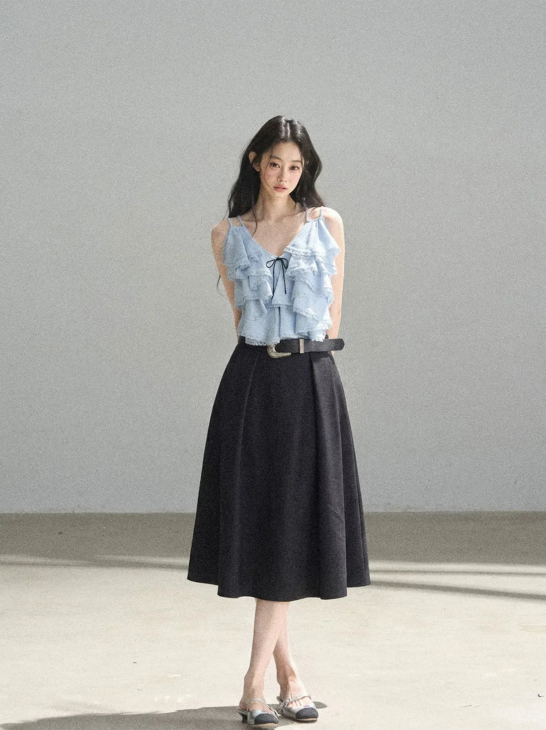Pleated V-Neck Set