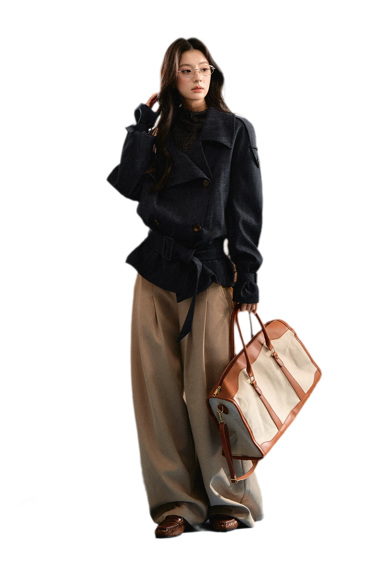 Trench court en denim avec ceinture