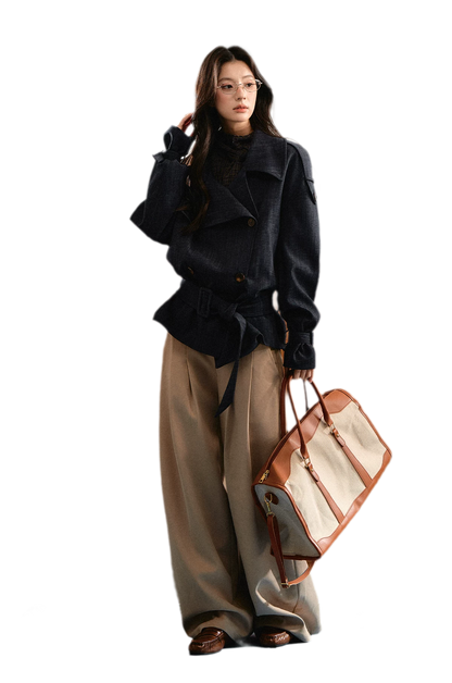 Trench court en denim avec ceinture