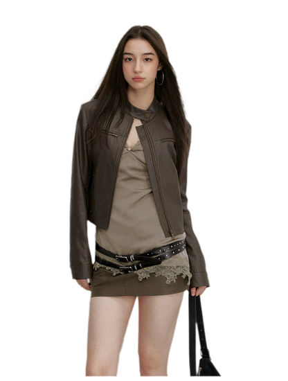 PU Leather Cropped Jacket