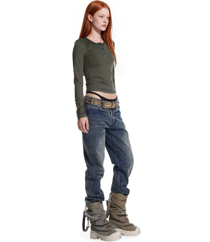 Soft Henley Fitted Knit Top