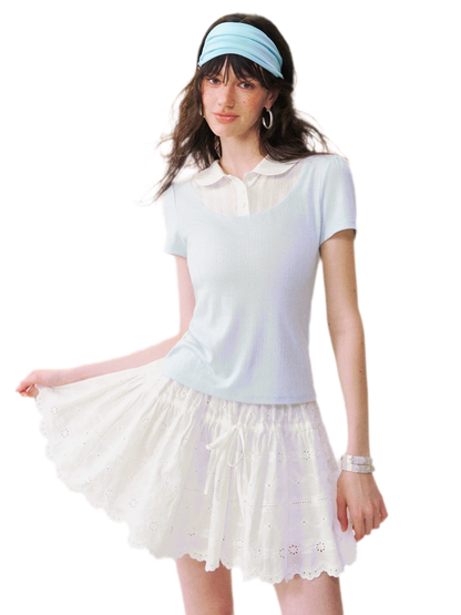 Faux Layered Collar T-Shirt