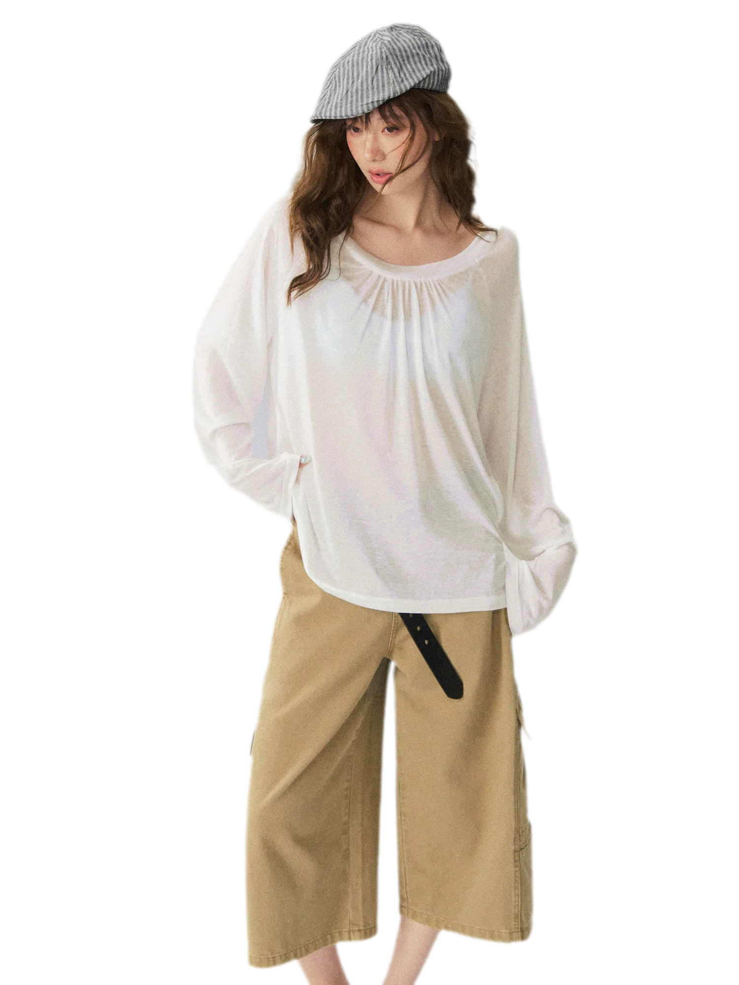 V-Neck Ruched Long Tee
