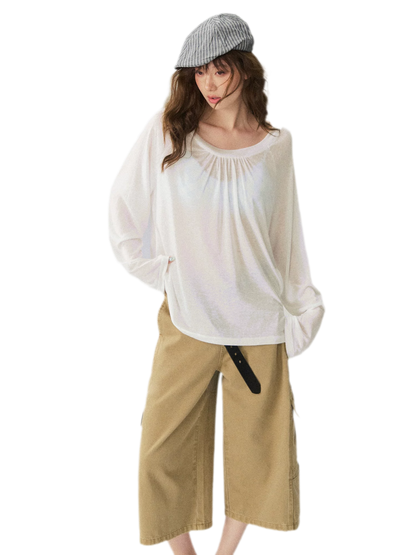 V-Neck Ruched Long Tee