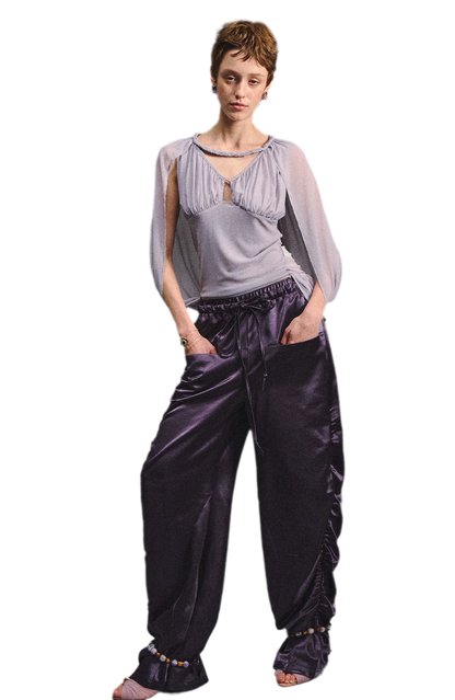 Ruched Mesh V-Neck Top