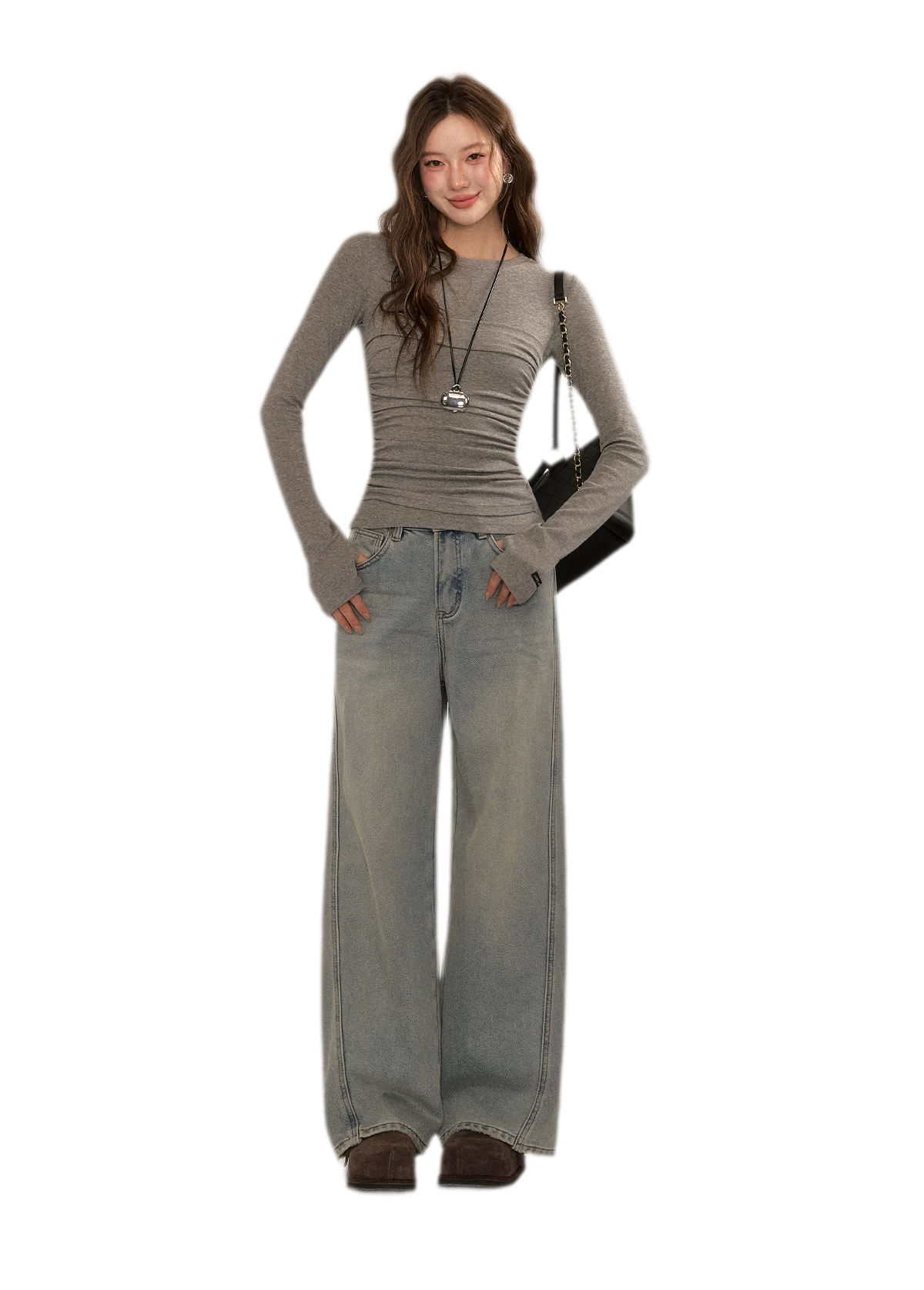 Ruched Sheer Long Sleeve Top