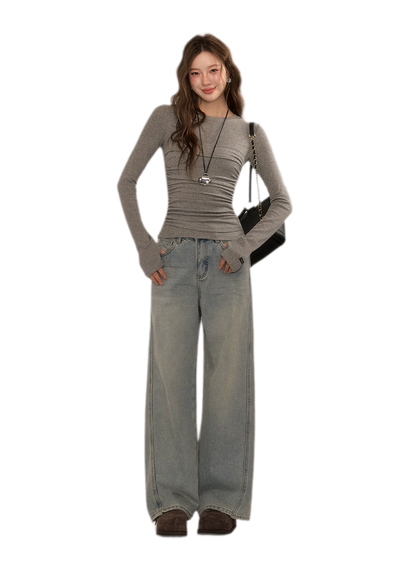 Ruched Sheer Long Sleeve Top