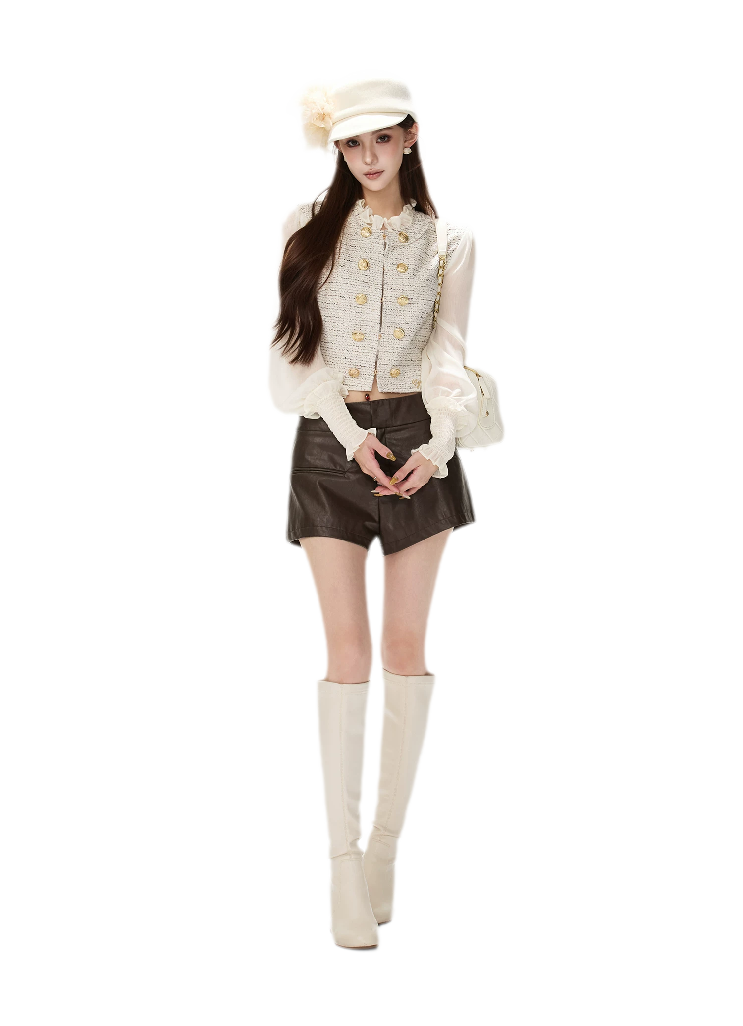 Multicolor Tweed Lantern Sleeve Jacket