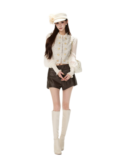 Multicolor Tweed Lantern Sleeve Jacket