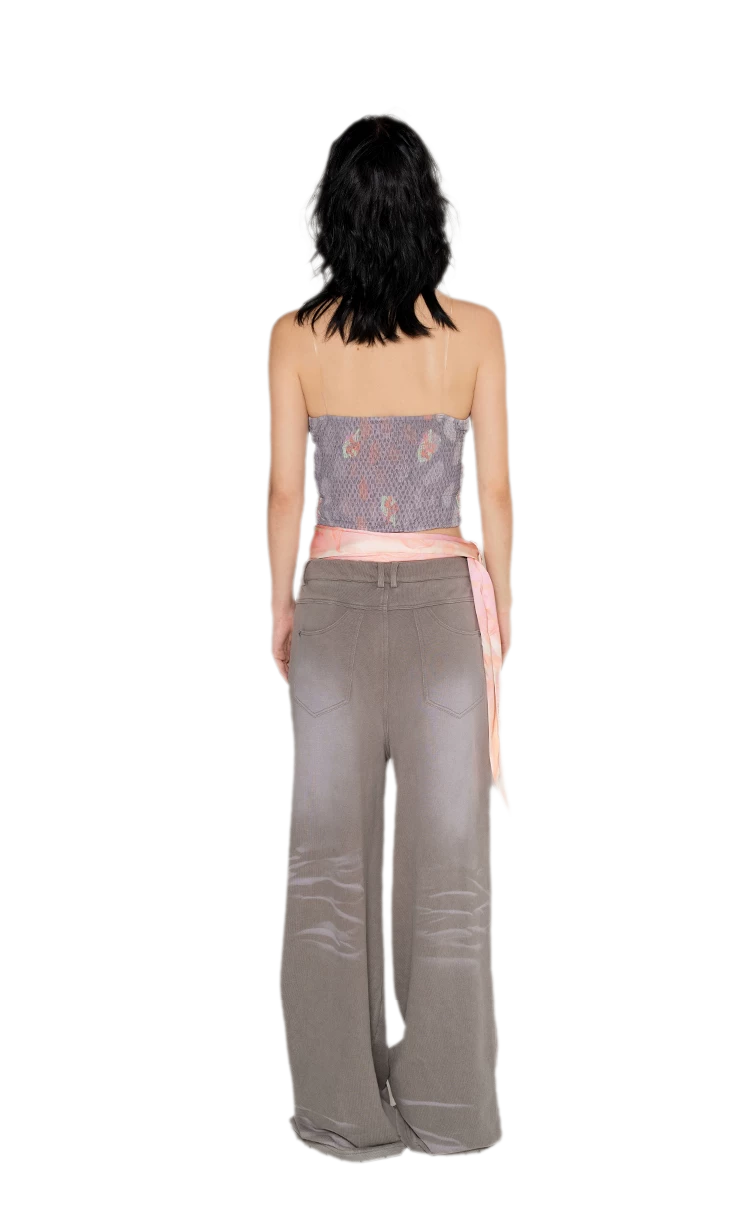 Washed Distressed Straight Pants