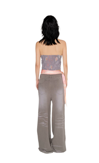 Washed Distressed Straight Pants