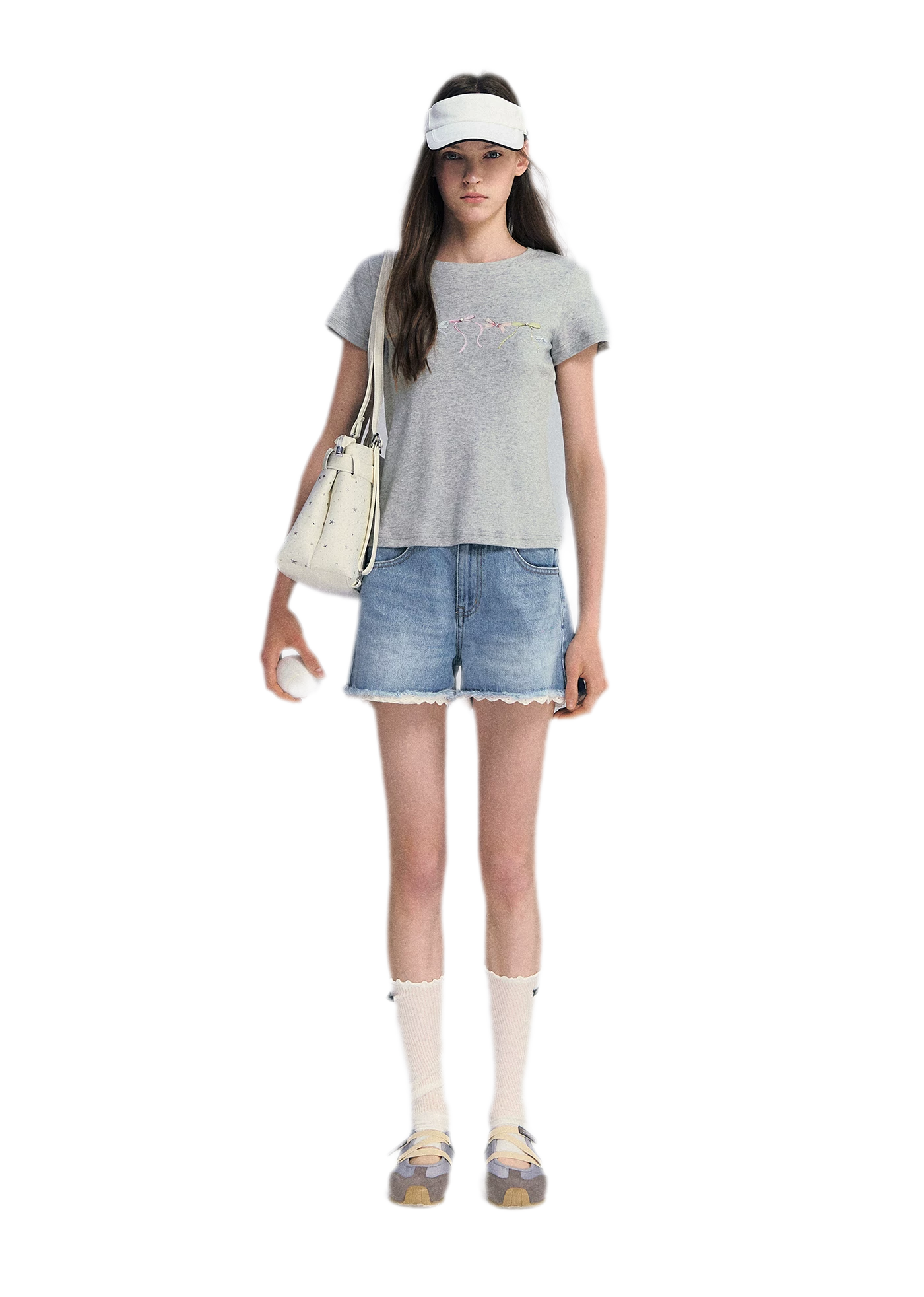 Lace Trim Washed Denim Shorts