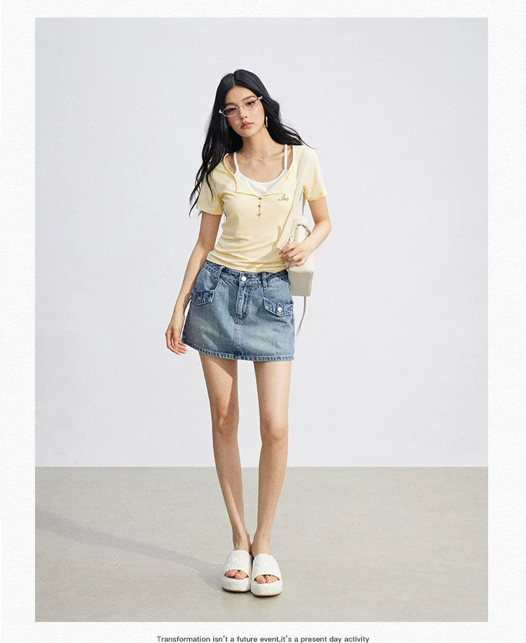 Two-Tone Layered Look Slim Fit T-Shirt