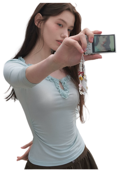 Ruffled Neck Stretch Tee