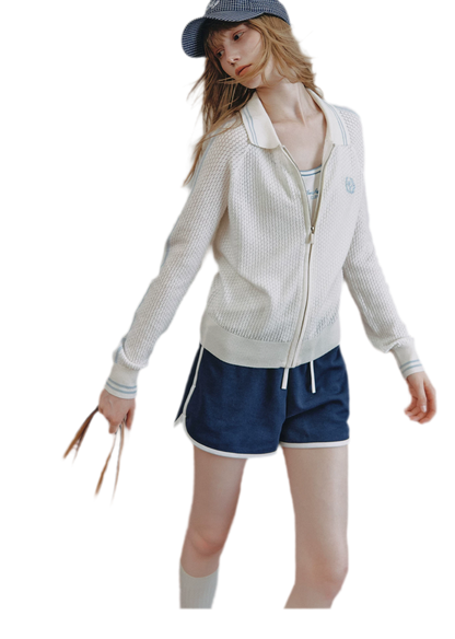 Openwork Knit Collared Jacket