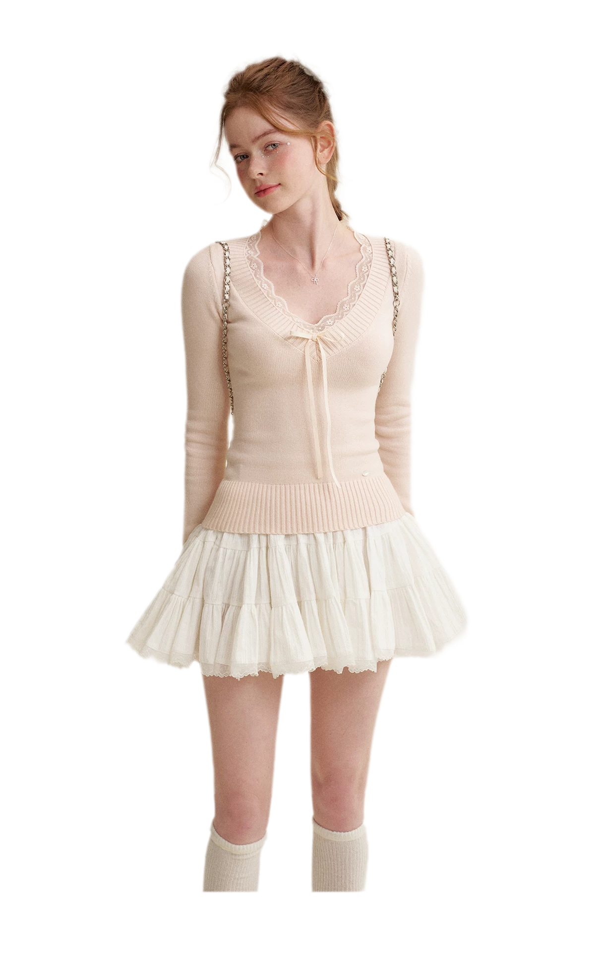 Lace Bow Knit Top