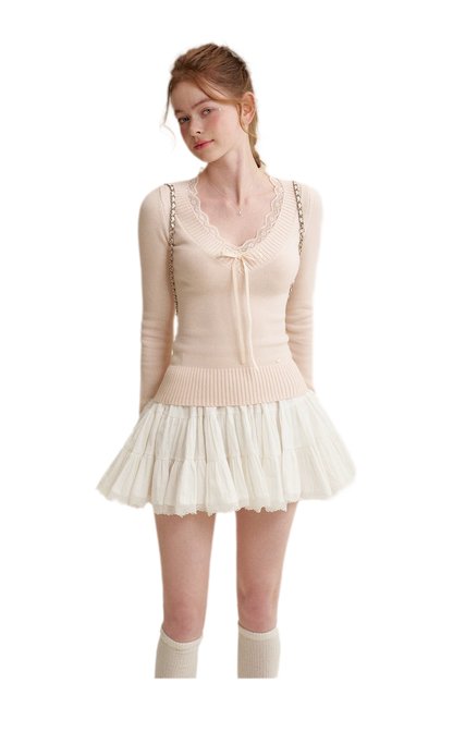 Lace Bow Knit Top