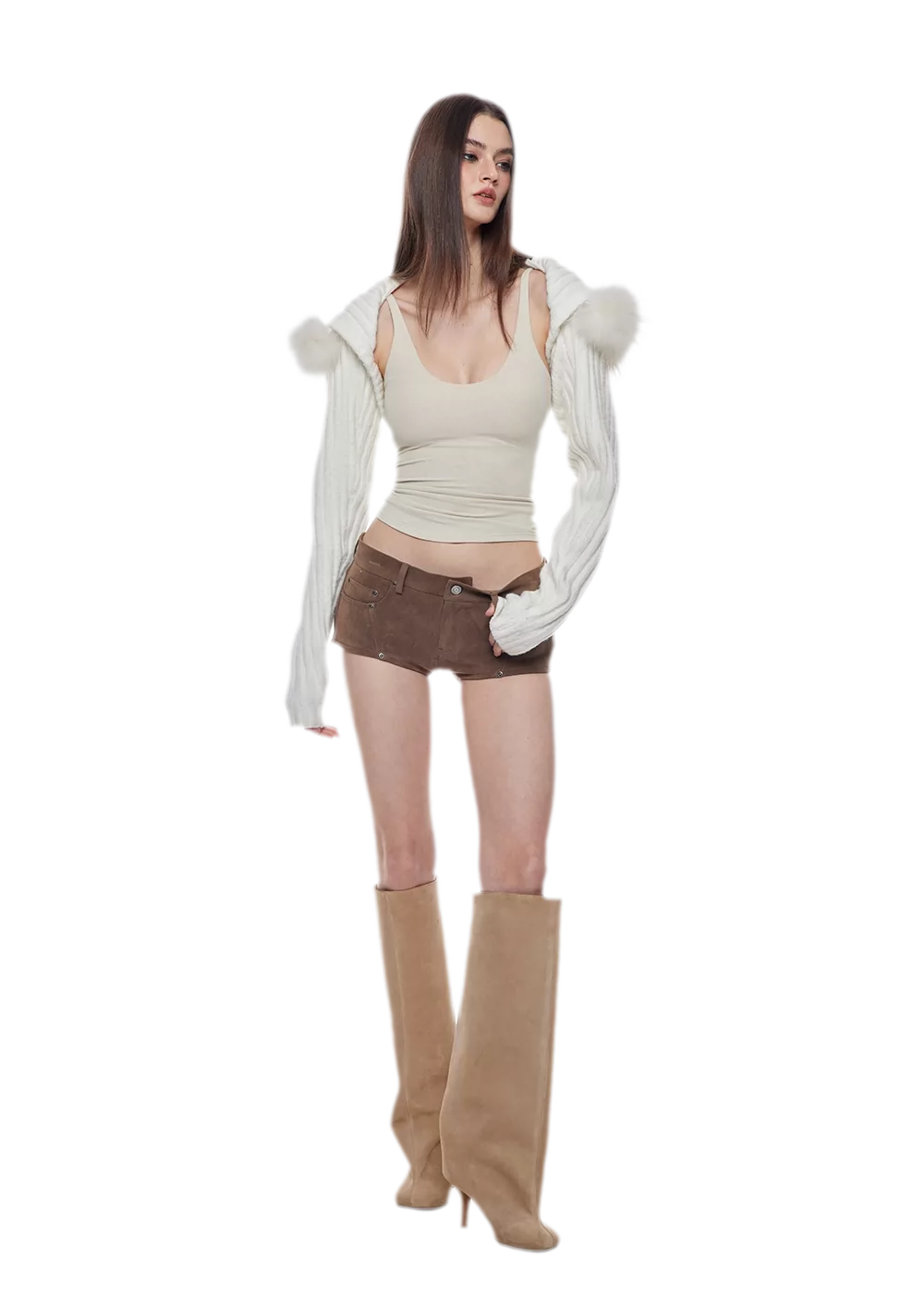Suede-Effect Low-Rise Shorts