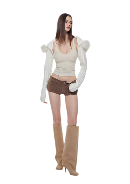 Suede-Effect Low-Rise Shorts