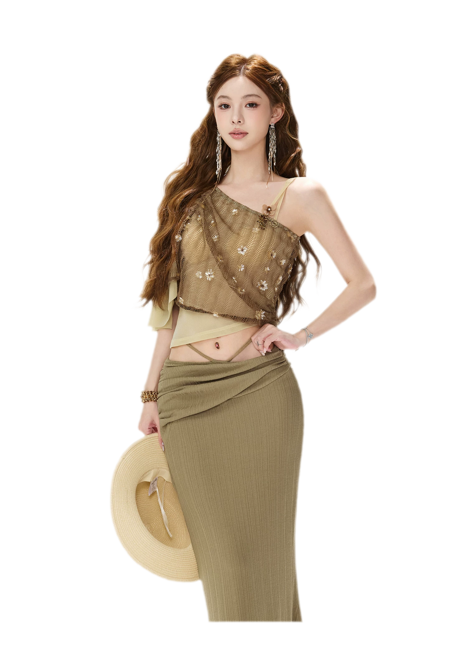Beaded Mesh Crop Top