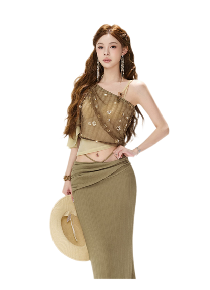 Beaded Mesh Crop Top