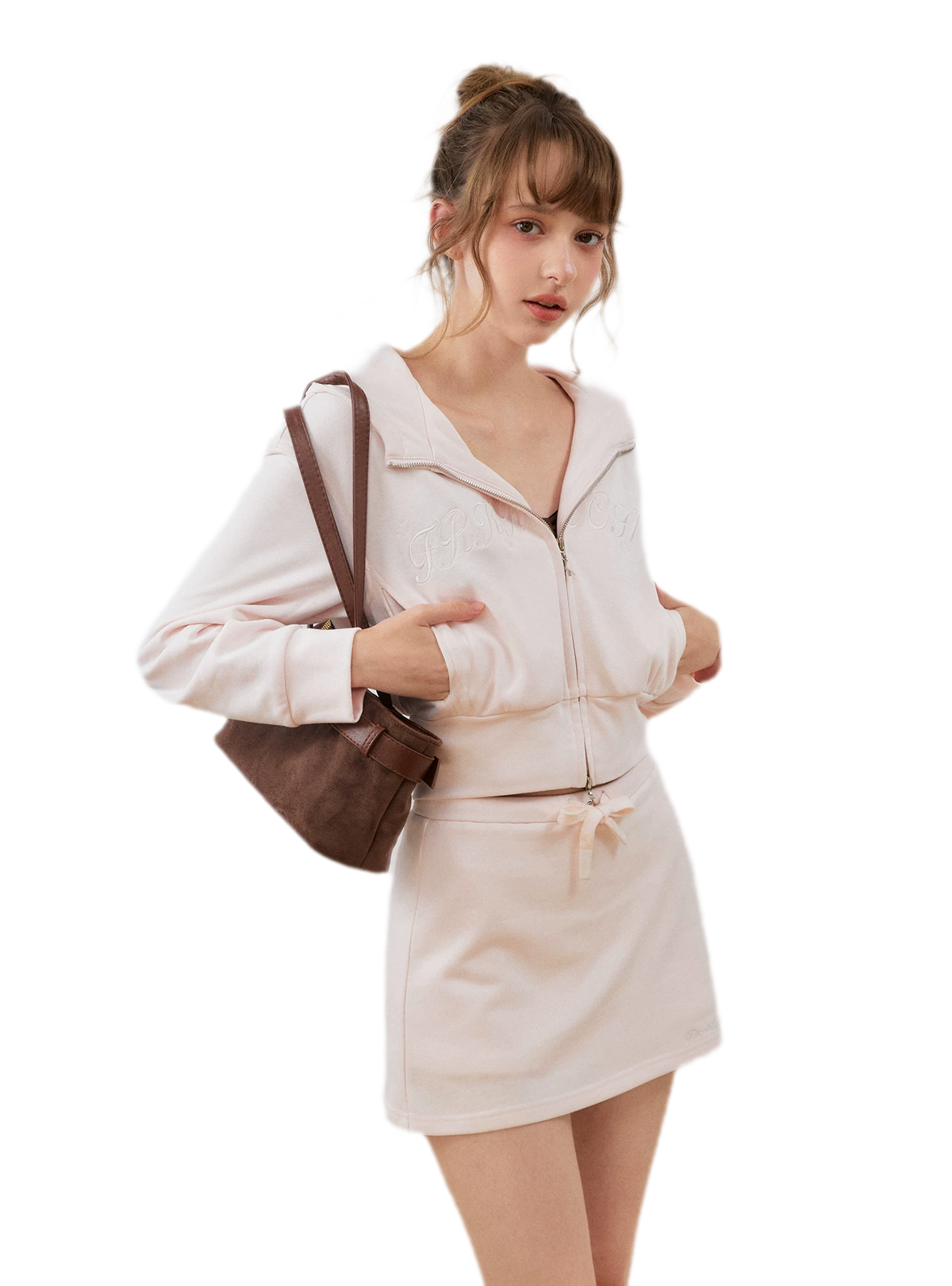 Cropped hoodie-set met contrasterend borduursel