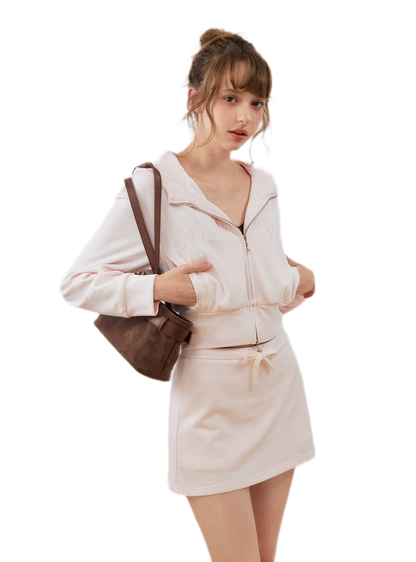 Cropped hoodie-set met contrasterend borduursel