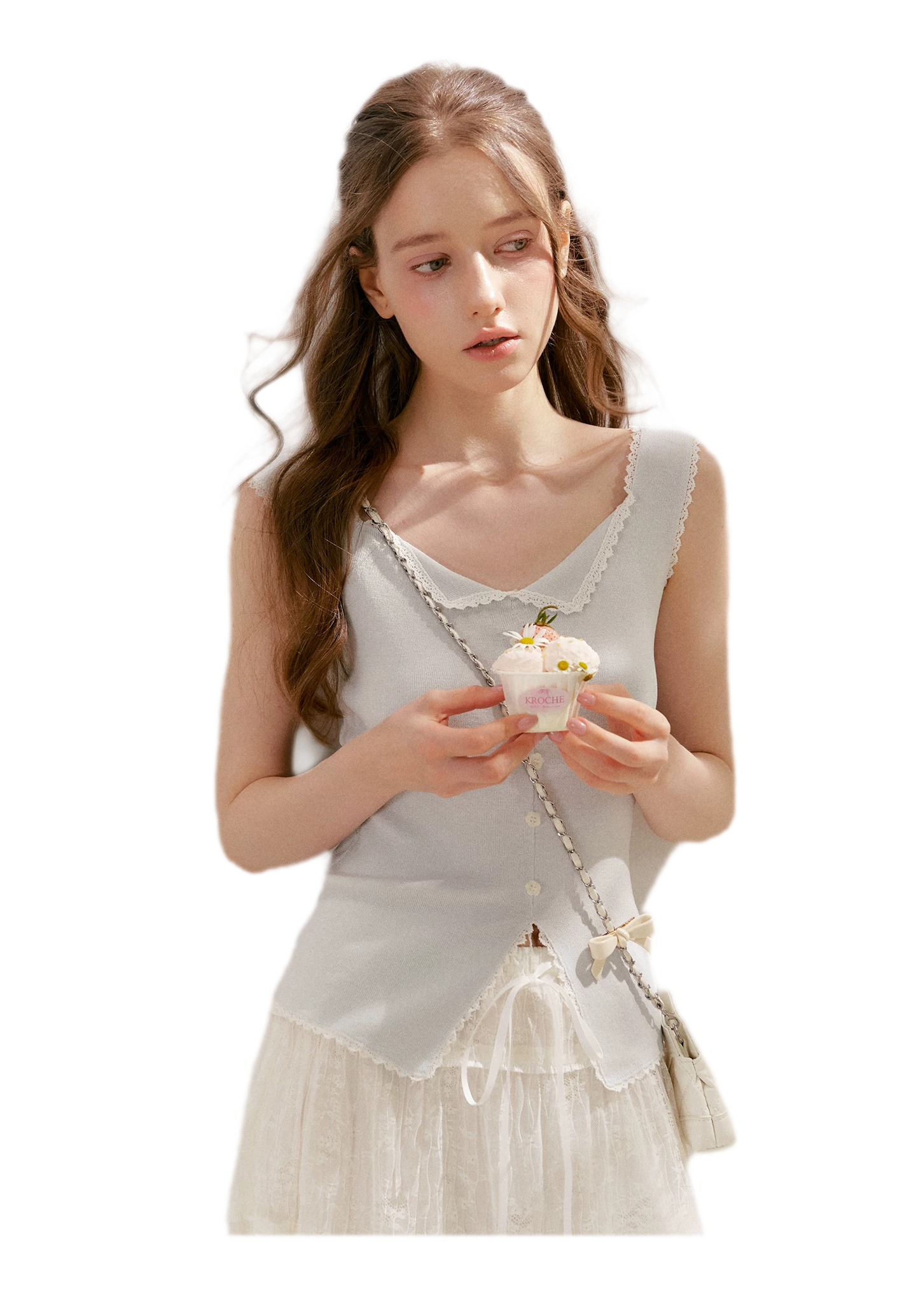 Lace Trim Knit Vest