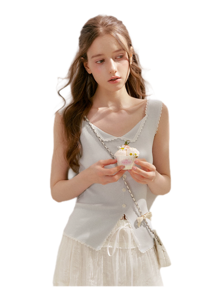 Lace Trim Knit Vest