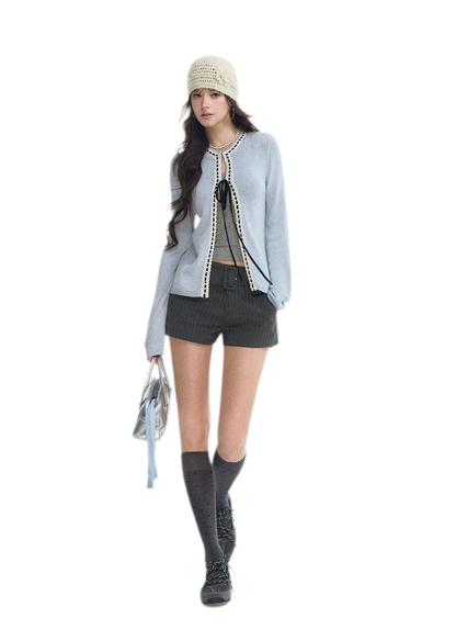 Fine Knit Contrast Trim Cardigan