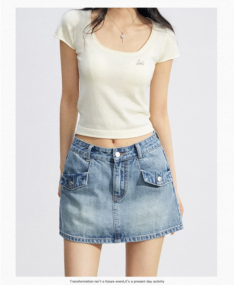 Candy Color U-Neck Short Sleeve T-Shirt